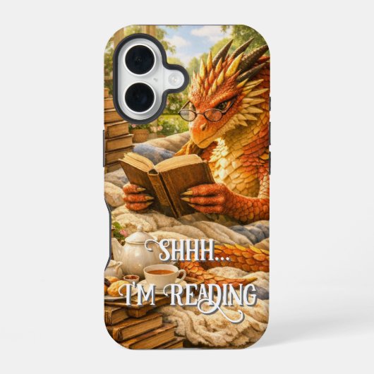 Shhh… 読書中 読書好きのドラゴン iPhone 16ケース (裏面)