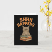 Shhh Happenes図書室おもしろい猫図書室 カード (黄色い花)