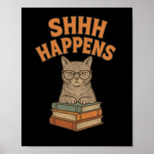 Shhh Happenes図書室おもしろい猫図書室 ポスター (正面)