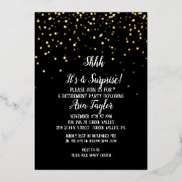 Shhh It's a Surprise紙吹雪|ブラックパーティー金ゴールド 箔招待状