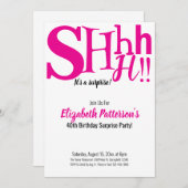 Shhh It's a Surprise Birthday Party 40 Adult Pink 招待状 (正面/裏面)