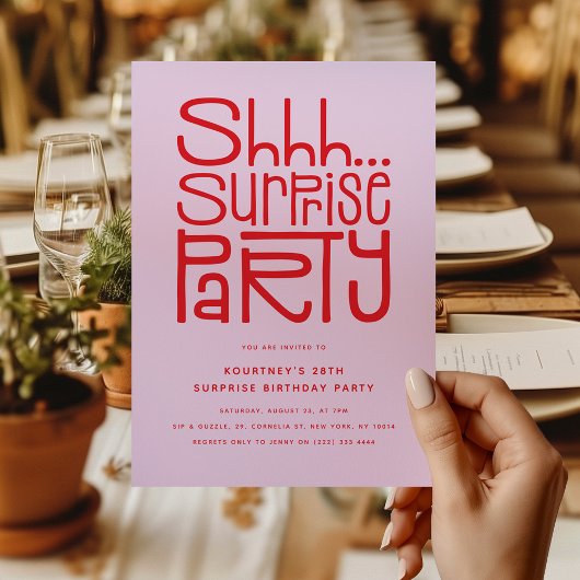 Shhh Surprise Party Modern Birthday 招待状