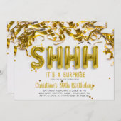 Shhhhの驚きのパーティの招待状|の金ゴールドの気球 招待状 (正面/裏面)