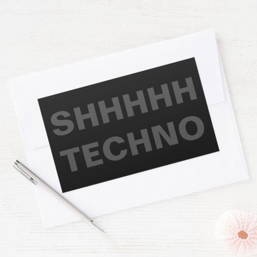 SHHHHH TECHNO Sticker gray on black 長方形シール (封筒)