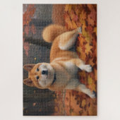 Shib Inu in Autumn Leaves Fall Inspire ジグソーパズル (縦)