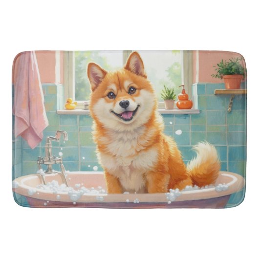 Shiba Inu Bath Time Cute Bathroom Decor バスマット (正面)
