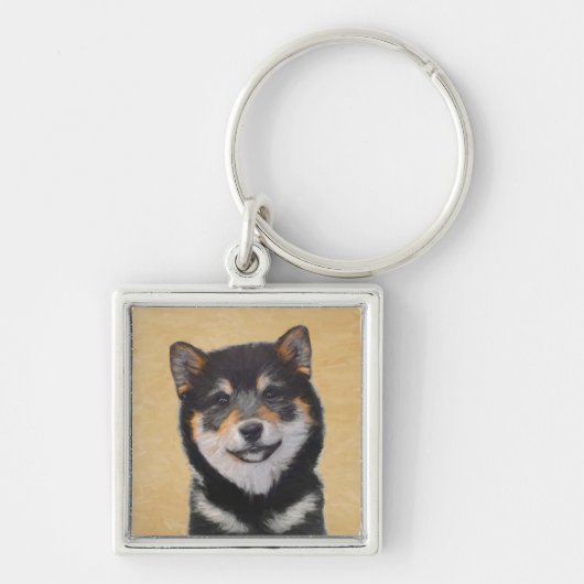 Shiba Inu (Black and Tan) Painting - Dog Art キーホルダー (正面)