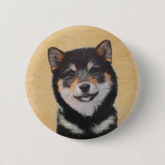 Shiba Inu (Black and Tan) Painting - Dog Art 缶バッジ (正面)