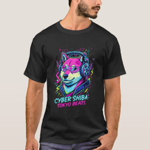 Shiba Inu Cassette DJ - Neon Cyberpunk Tokyo Tシャツ