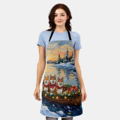 Shiba Inu Christmas Boat Holiday エプロン (着用した状態)