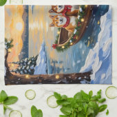 Shiba Inu Christmas Boat Holiday キッチンタオル (折り畳み)