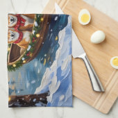 Shiba Inu Christmas Boat Holiday キッチンタオル (四つ折り)