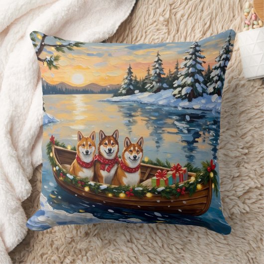 Shiba Inu Christmas Boat Holiday クッション (ブランケット)