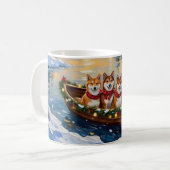 Shiba Inu Christmas Boat Holiday コーヒーマグカップ (正面左)