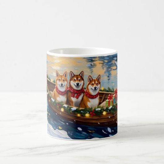 Shiba Inu Christmas Boat Holiday コーヒーマグカップ (中央)