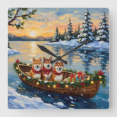 Shiba Inu Christmas Boat Holiday スクエア壁時計 (正面)