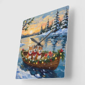 Shiba Inu Christmas Boat Holiday スクエア壁時計 (傾斜)