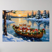 Shiba Inu Christmas Boat Holiday ポスター (正面)