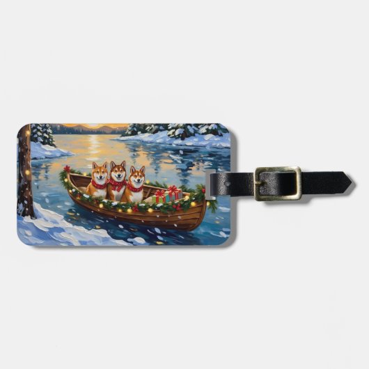 Shiba Inu Christmas Boat Holiday ラゲッジタグ (正面横)