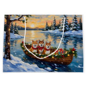 Shiba Inu Christmas Boat Holiday ラージペーパーバッグ (正面)