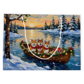 Shiba Inu Christmas Boat Holiday ラージペーパーバッグ (裏面)