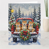 Shiba Inu Christmas Red Truck Holiday カード (正面)