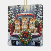Shiba Inu Christmas Red Truck Holiday セラミックオーナメント (左)