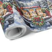 Shiba Inu Christmas Red Truck Holiday ラッピングペーパー (ロールコーナー)