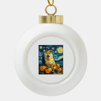 Shiba Inu Cute Dog Halloween Jack O Lantern Pumpki セラミックボールオーナメント