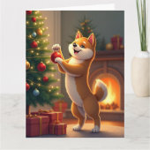 Shiba Inu Decorating the Christmas Tree Painting カード (正面)