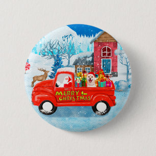 Shiba Inu Dog Christmas Delivery Truck Snow  缶バッジ