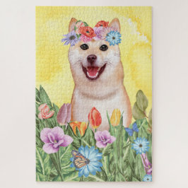 Shiba Inu Dog Flowers ジグソーパズル