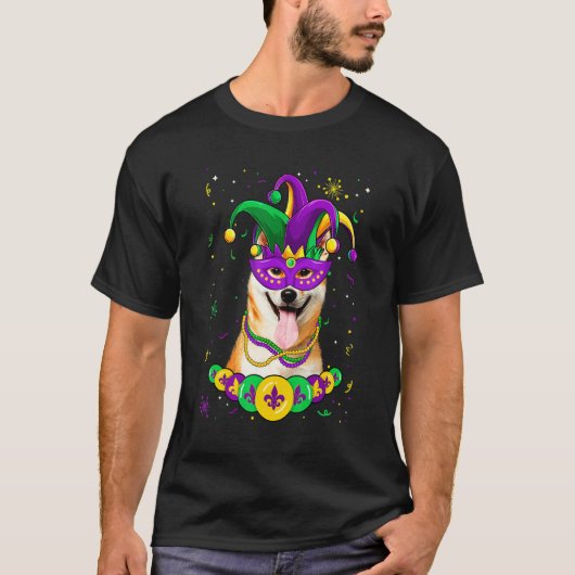 Shiba Inu Dog Lover Mardi Gras Carnival Funny Mask Tシャツ (正面)
