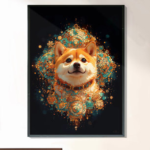 Shiba Inu Dog Mandala Art Japanese Style ポスター