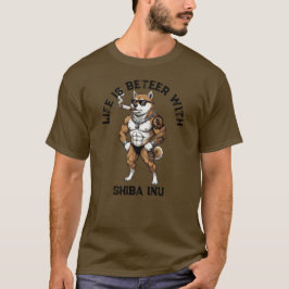Shiba Inu Dog, muscular, tattooed, bodybuilder  Tシャツ