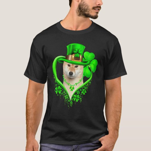 Shiba Inu Dog St Patricks Day Lover Irish Shamrock Tシャツ (正面)