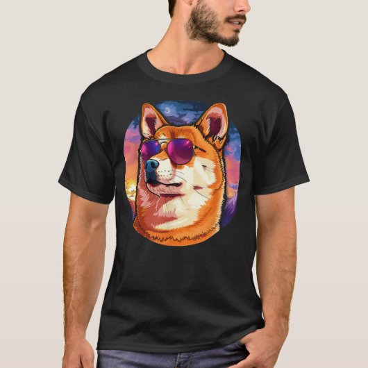 Shiba Inu Dog Sunglasses Tシャツ (正面)