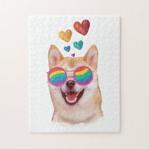 Shiba Inu Dog with Hearts Valentine's Day ジグソーパズル