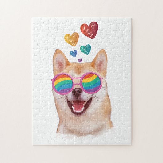 Shiba Inu Dog with Hearts Valentine's Day ジグソーパズル (縦)