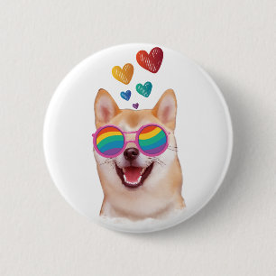 Shiba Inu Dog with Hearts Valentine's Day 缶バッジ