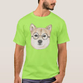 Shiba Inu Dog with Oversized Round Glasses Tシャツ (正面)