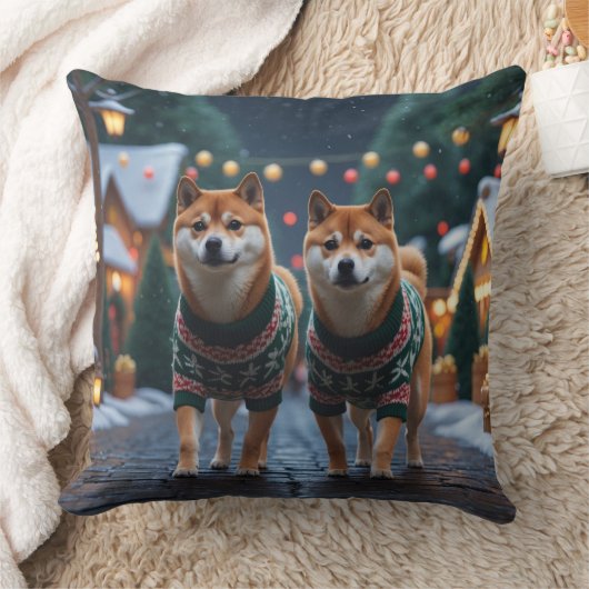 Shiba Inu Dogs Christmas Snow Holiday クッション (ブランケット)