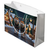 Shiba Inu Dogs Christmas Snow Holiday ラージペーパーバッグ (裏面アングル)