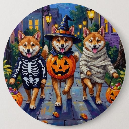 Shiba Inu Dogs in Halloween Costumes 缶バッジ (正面)