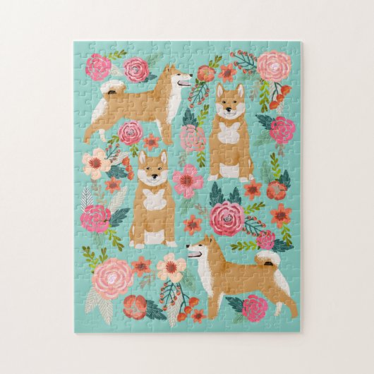 Shiba Inu Florals Dog ジグソーパズル (縦)