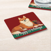 Shiba Inu Happy Holidays Coasters スクエアペーパーコースター (アングル)