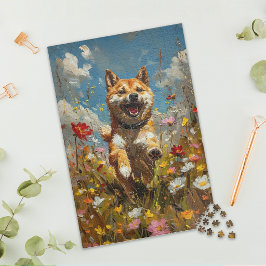 Shiba Inu in Wildflower Field Jigsaw Puzzle ジグソーパズル