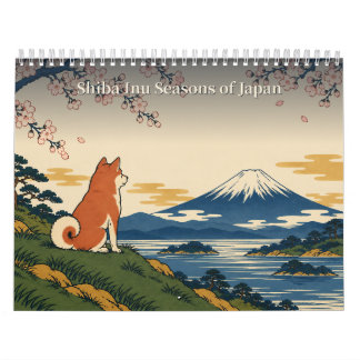 Shiba Inu Japanese Seasons Ukiyo-e Art カレンダー