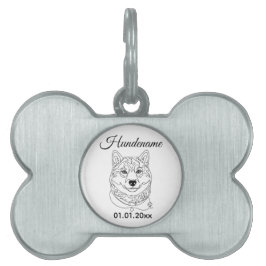 Shiba Inu Minimalist Line Art Personalized Tag ペットネームタグ