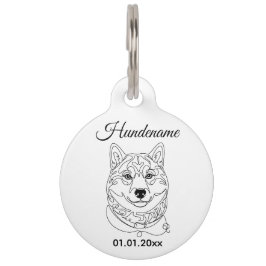 Shiba Inu Minimalist Line Art Personalized Tag ペット ネームタグ